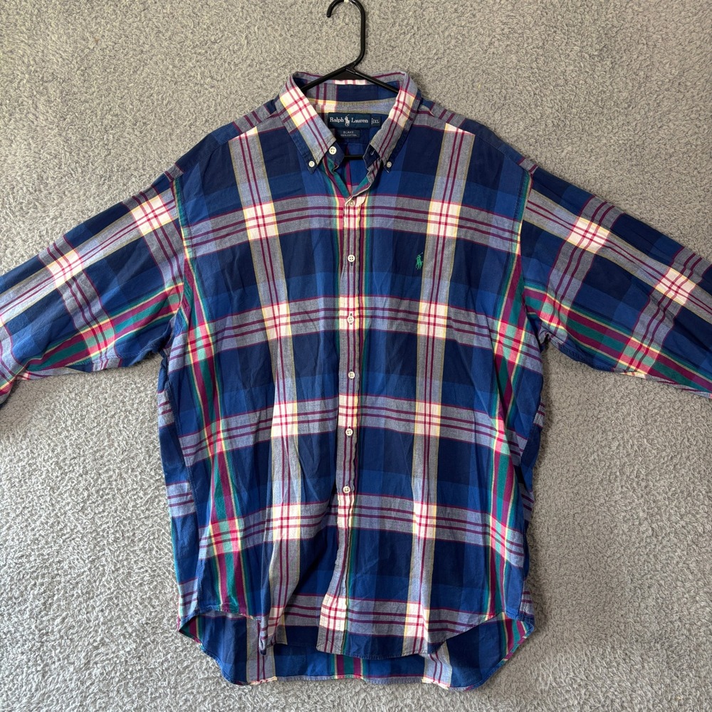 Polo Ralph Lauren Blake Mens XL Blue Plaid Cotton Long Sleeve Button Down Shirt